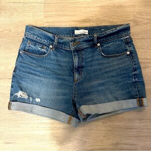 LOFT Distressed Cuffed Boyfriend Jean Shorts Size 6/28 Medium Wash Stretch